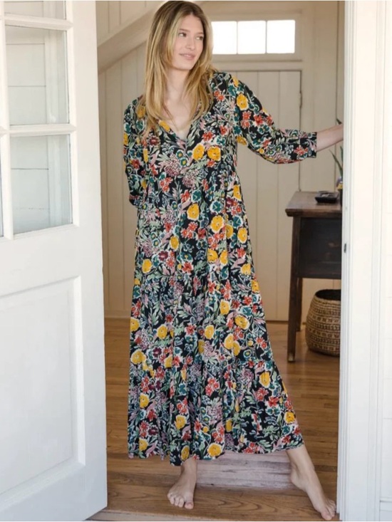 NATURAL LIFE Dresses & Skirts - NATURAL LIFE Black Floral Maxi Dress with Yellow & Red Flowers